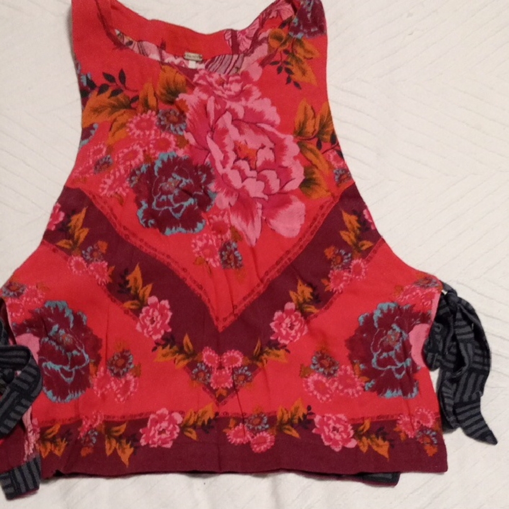 Free People Red and Pink Floral Top
